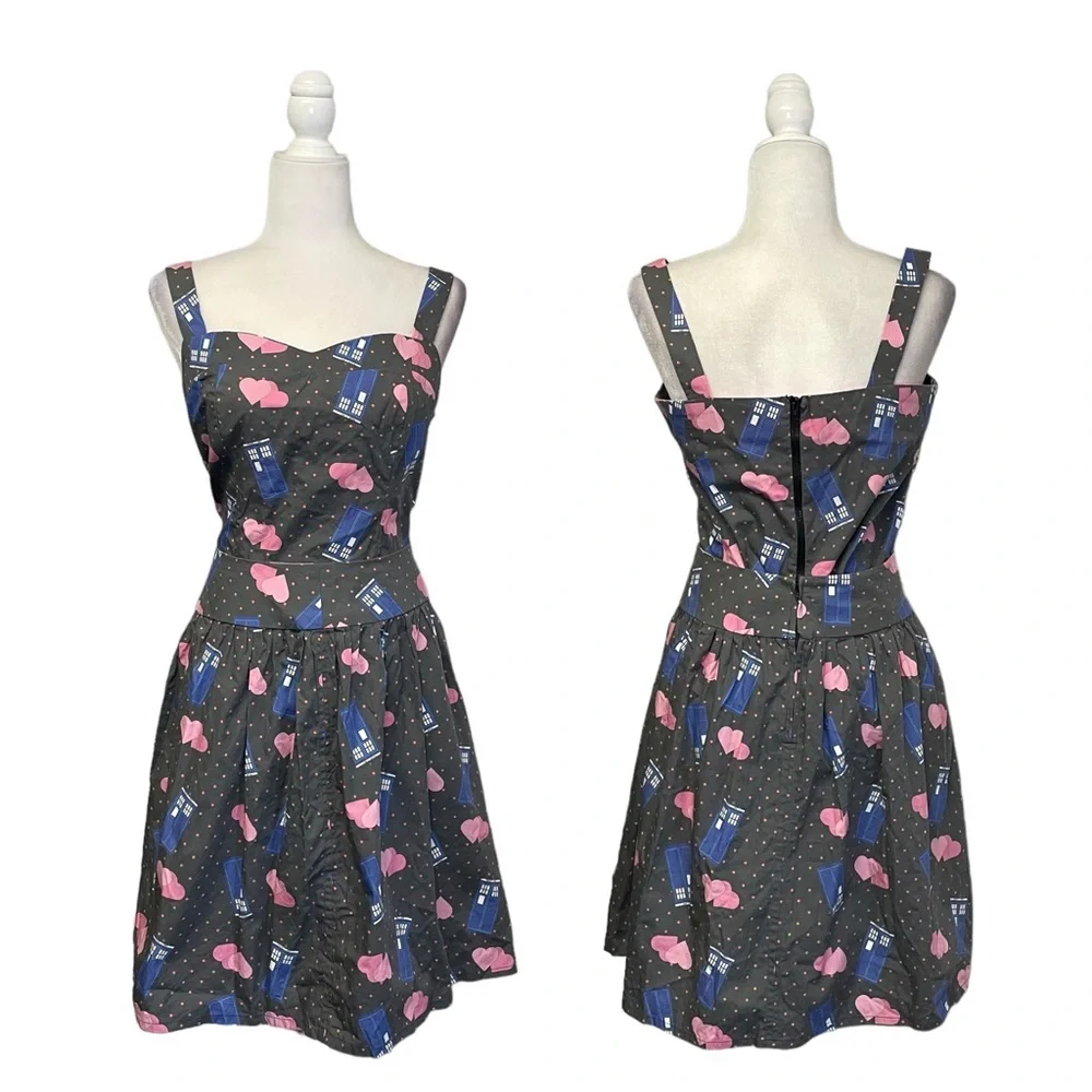 Dr. Who Handmade Heart Gray Retro Sweetheart Top & Skater Skirt Set - Picture 1 of 5